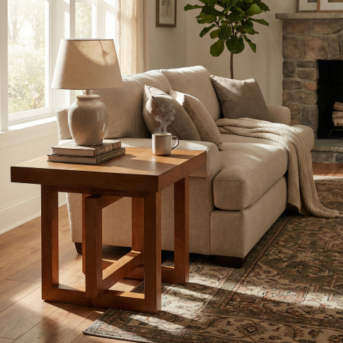 Alder Solid Wood Side Table in walnut finish