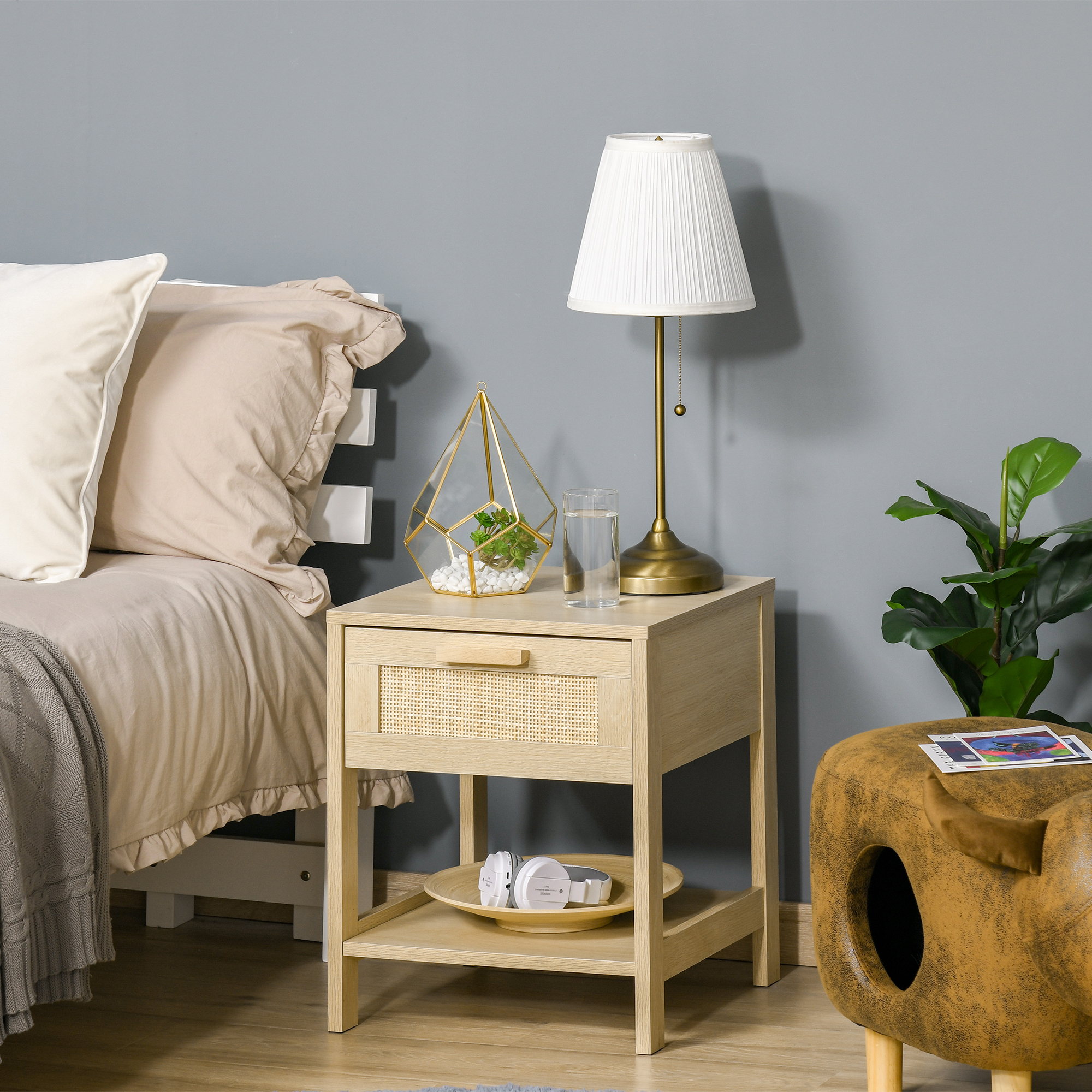 Nightstand, Night Stands Rattan for Bedroom Natural